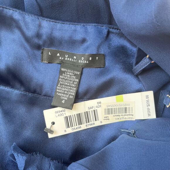 NEW Laundry Shelli Segal Silk Cocktail Dress Navy Blue Sweetheart Neck Women 4 - Picture 5 of 6